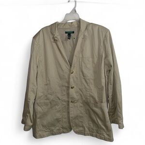 Lauren Ralph Lauren Cotton Embroidered Crest Safari Preppy Blazer Suit Jacket 2X